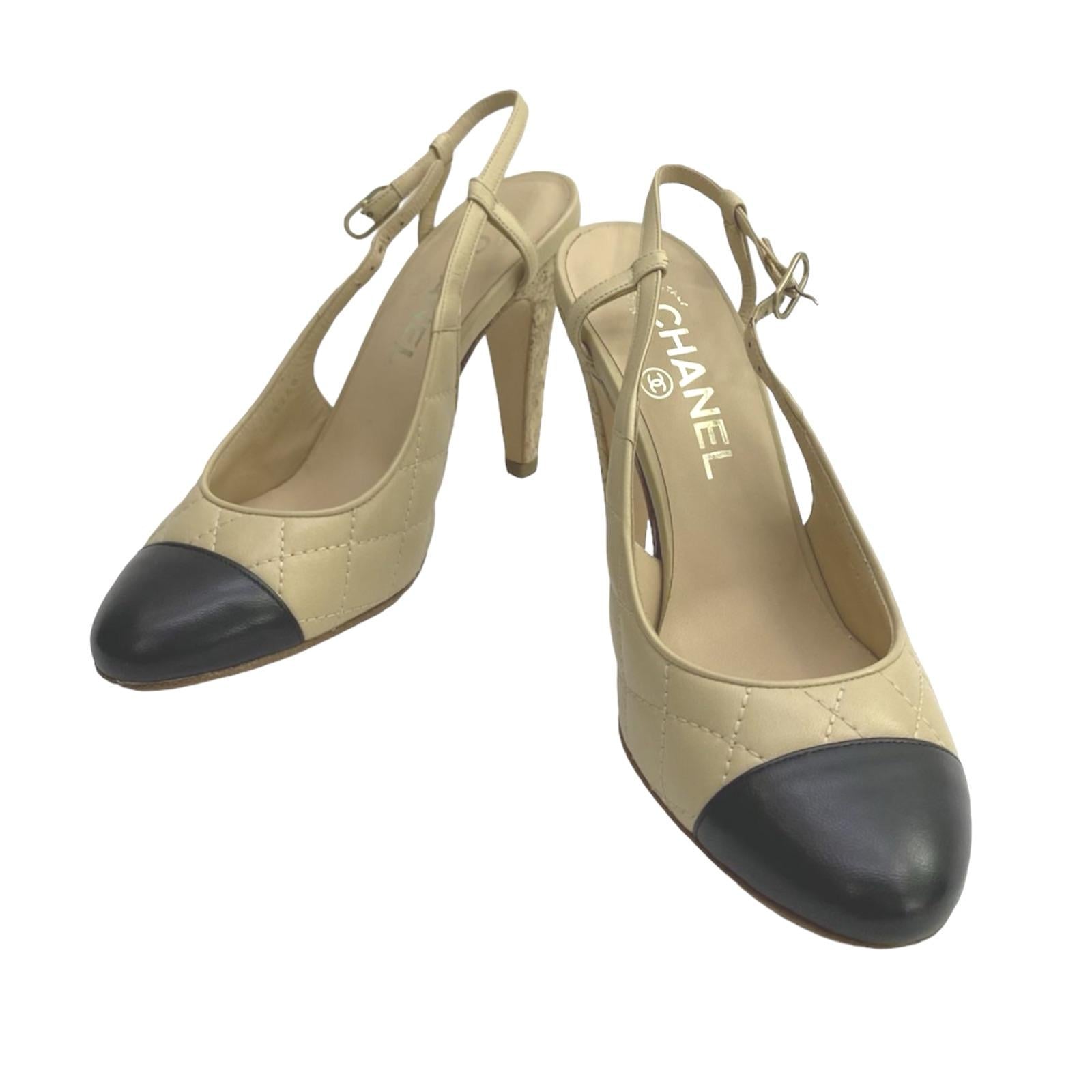 Chanel Beige Lambskin Cork Slingback Heels