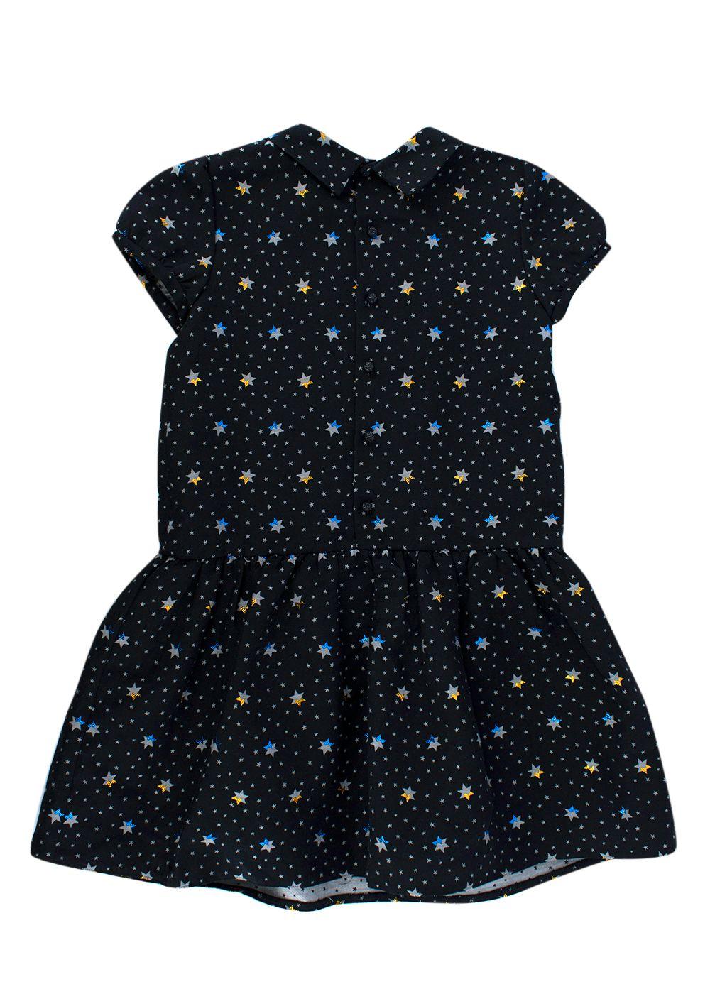Black Metallic Detail Star Print Embellished Dress