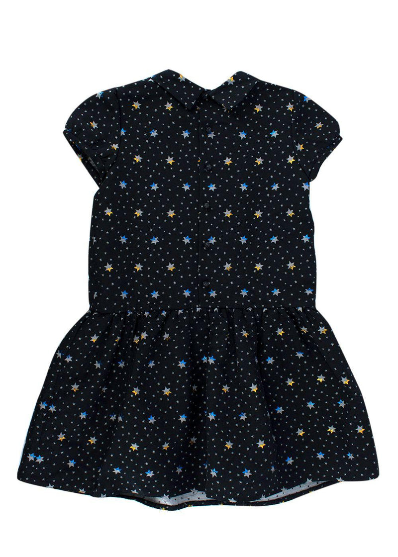 Black Metallic Detail Star Print Embellished Dress
