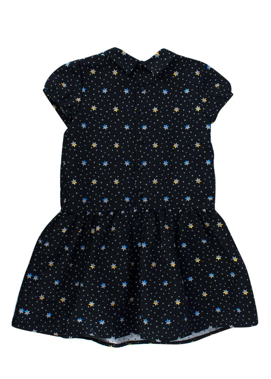 Black Metallic Detail Star Print Embellished Dress
