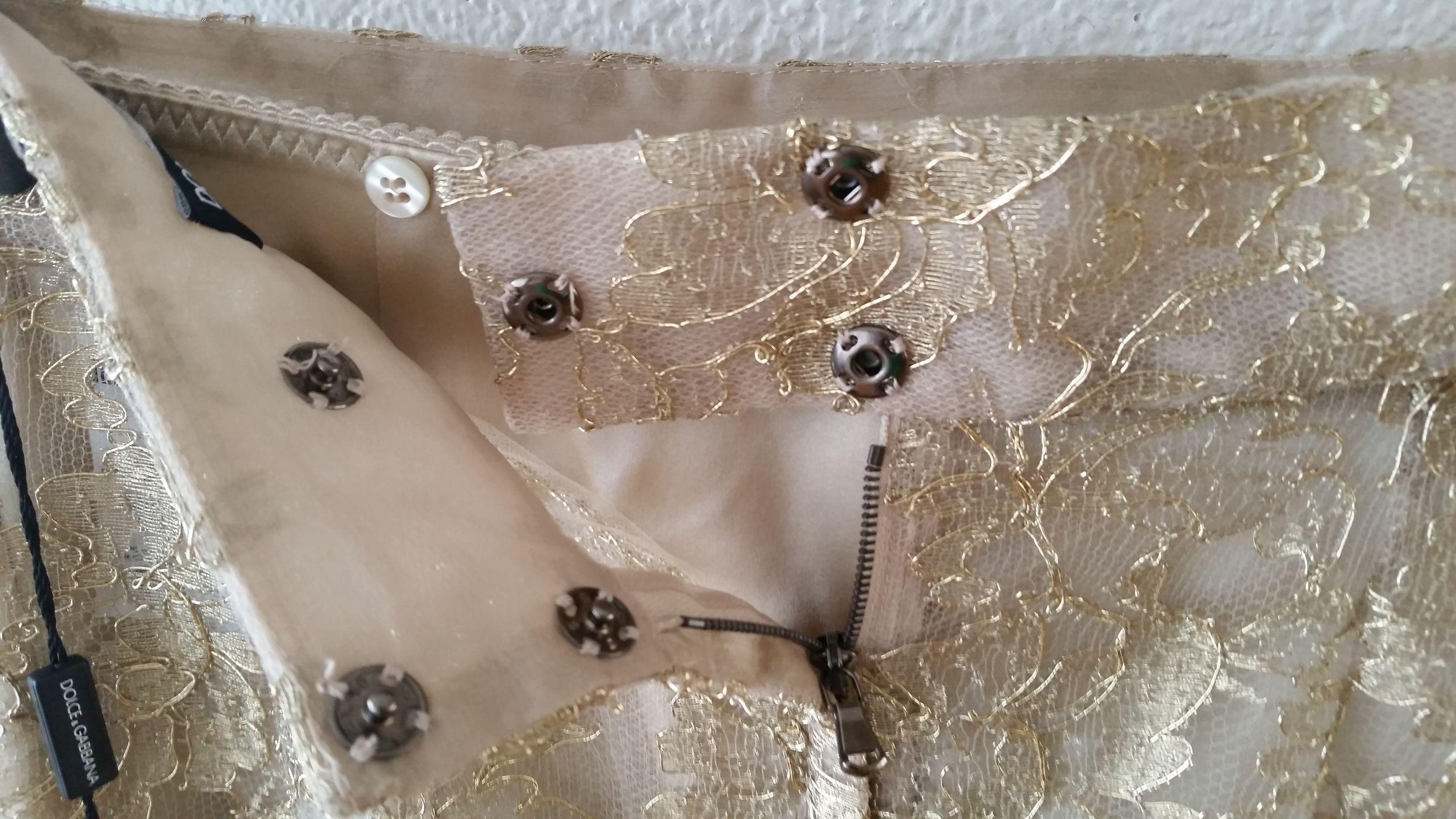 Dolce & Gabbana Gold Lace Pencil Skirt