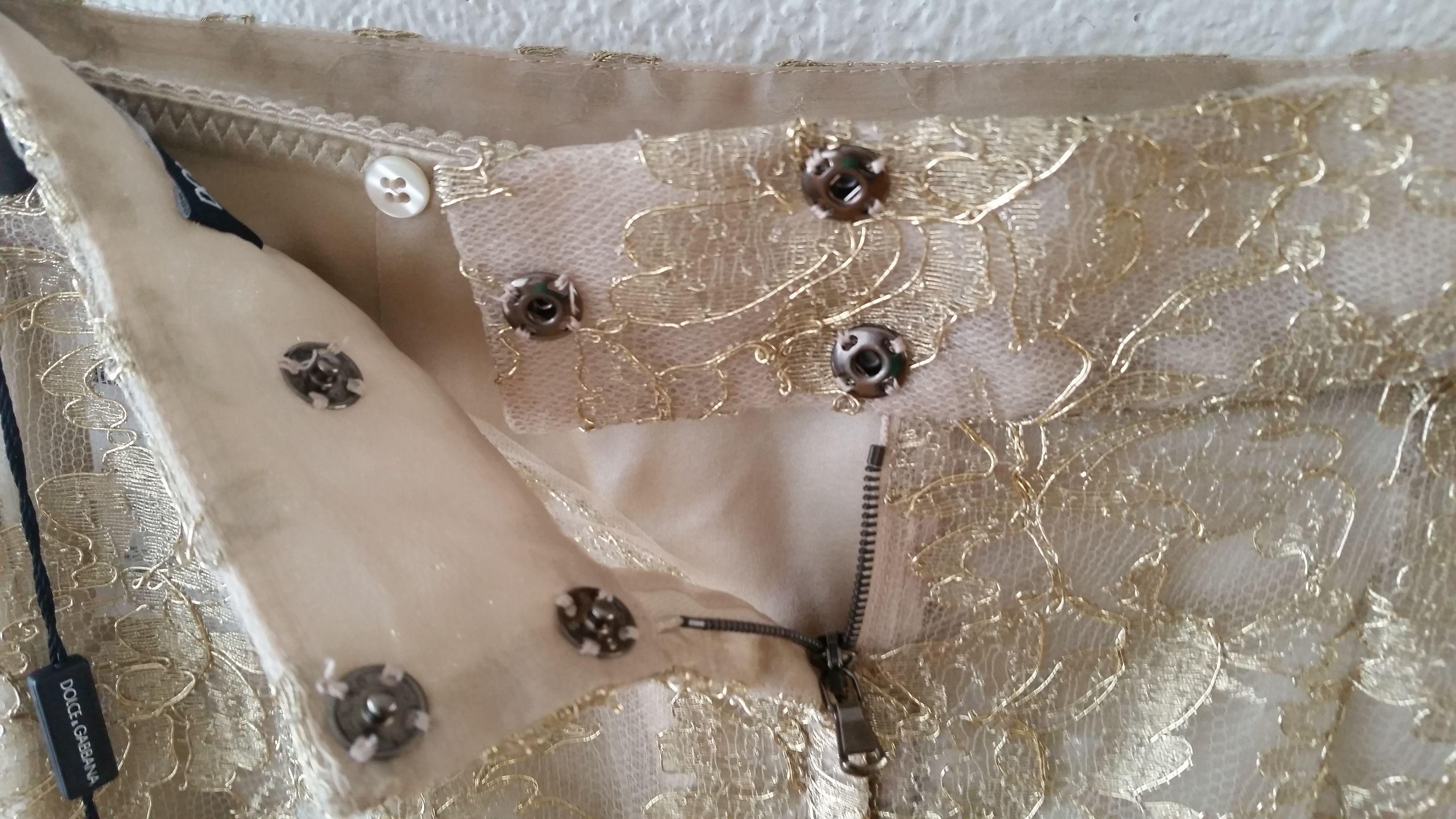 Dolce & Gabbana Gold Lace Pencil Skirt