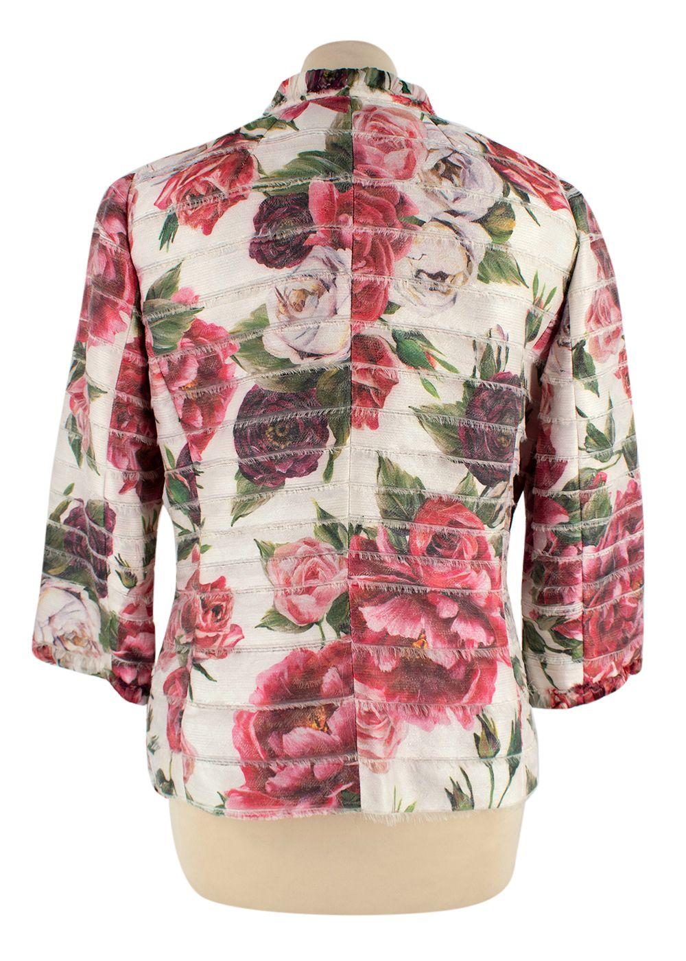 Dolce & Gabbana White Frayed Sliced Floral-print Gauze Jacket