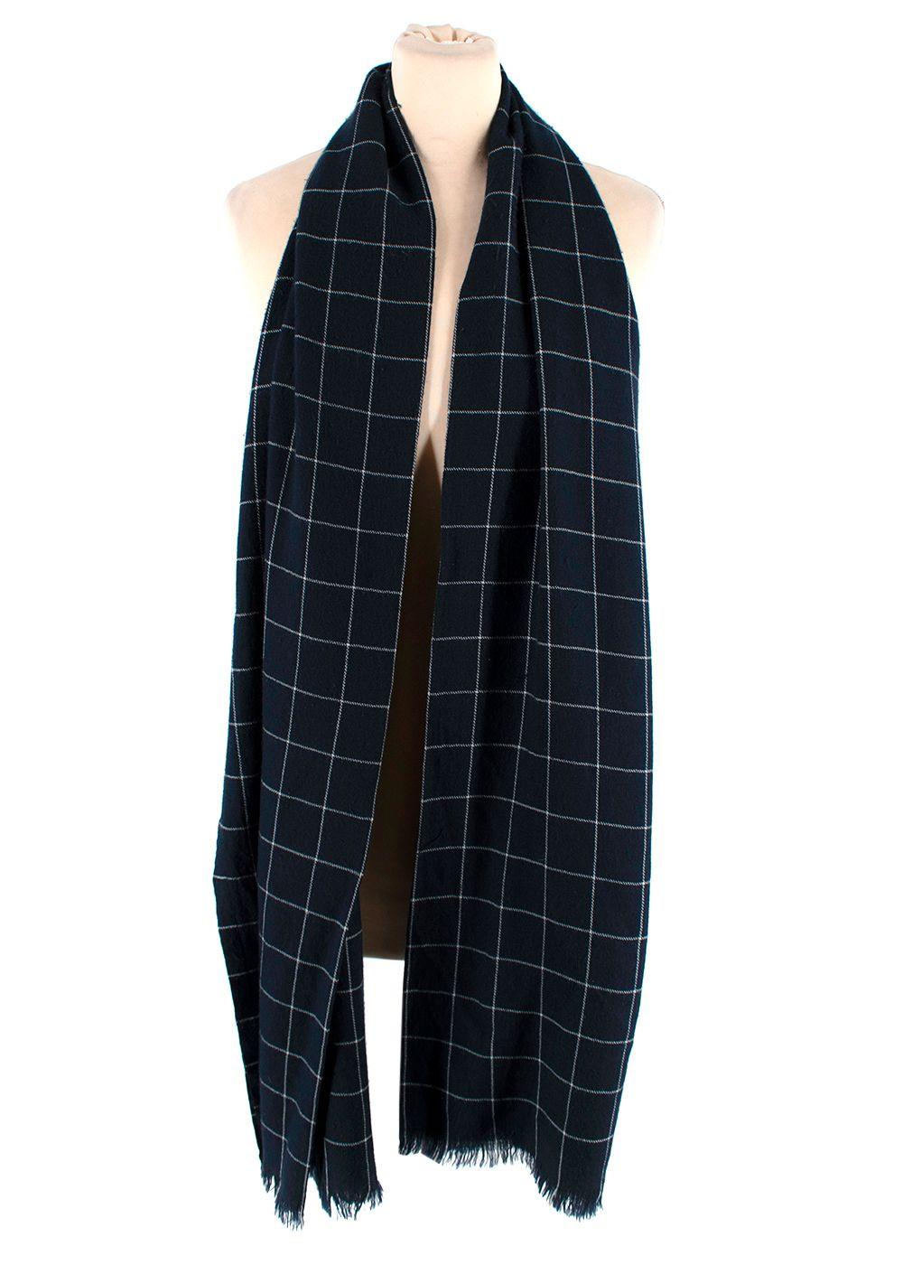 Bespoke Navy Check Cashmere Blend Scarf