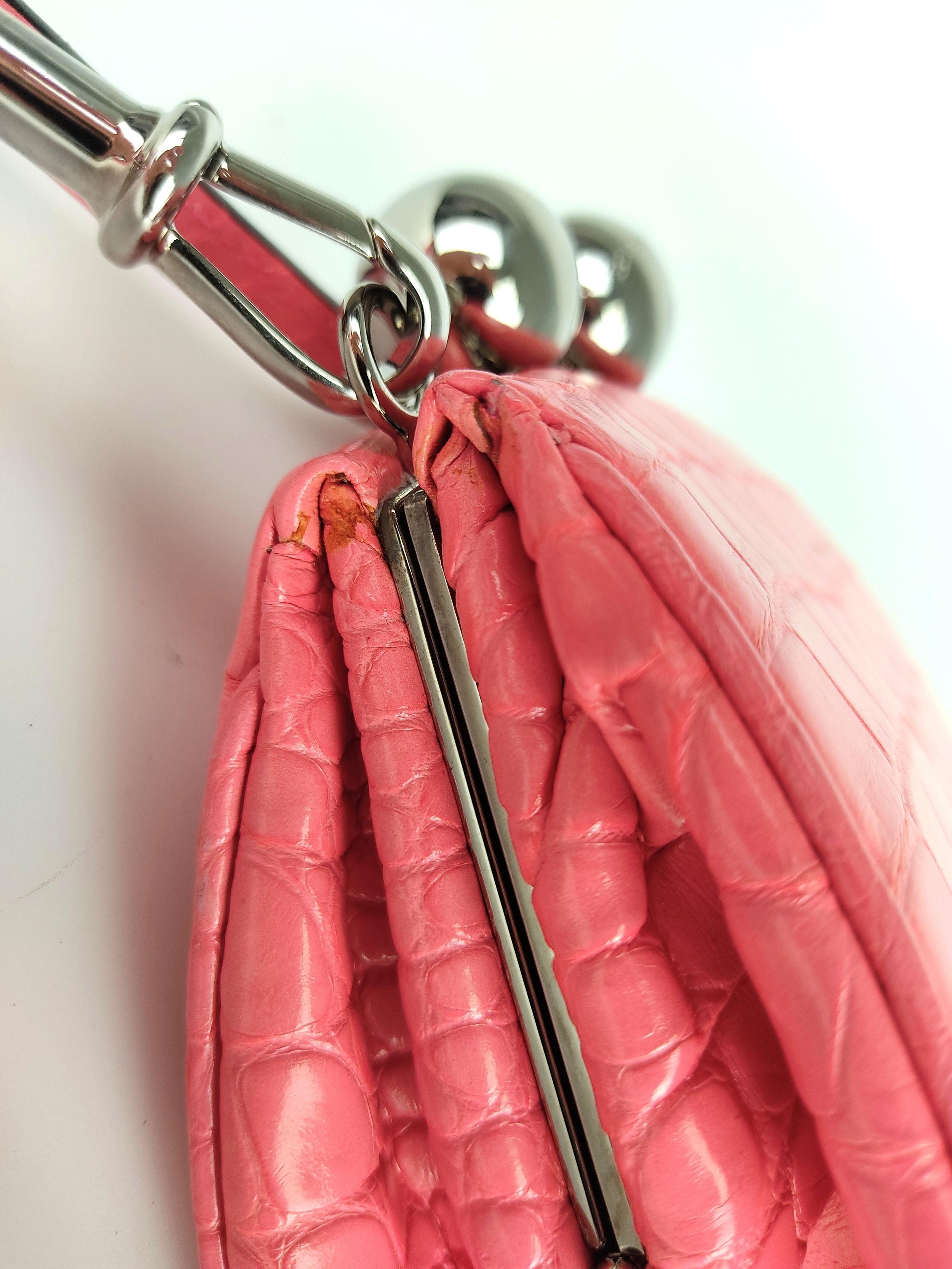 Rose-pink alligator skin mini frame bag