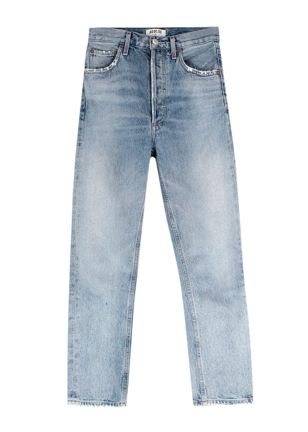 Agolde Blue High Waisted Frayed Hem Denim Jeans