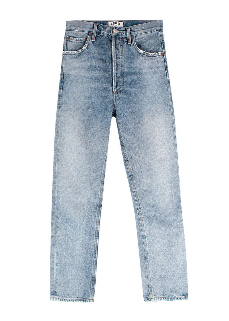 Agolde Blue High Waisted Frayed Hem Denim Jeans