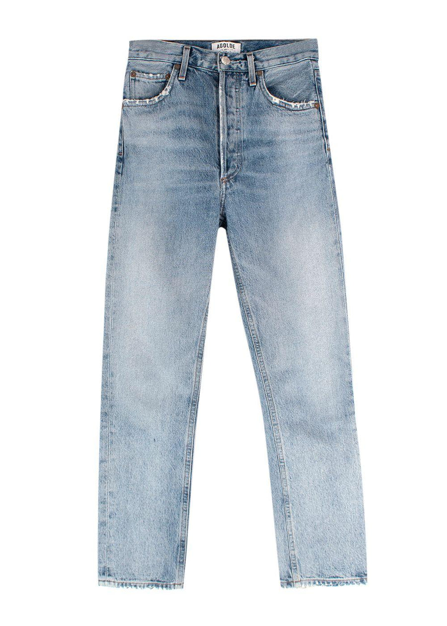 Agolde Blue High Waisted Frayed Hem Denim Jeans