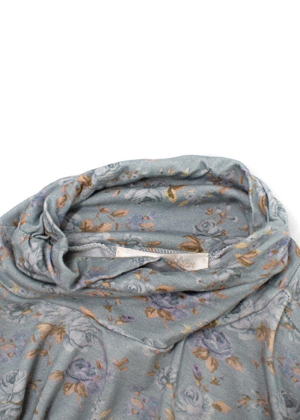 Love Shack Fancy Blue Floral Vienna Roll Neck Top