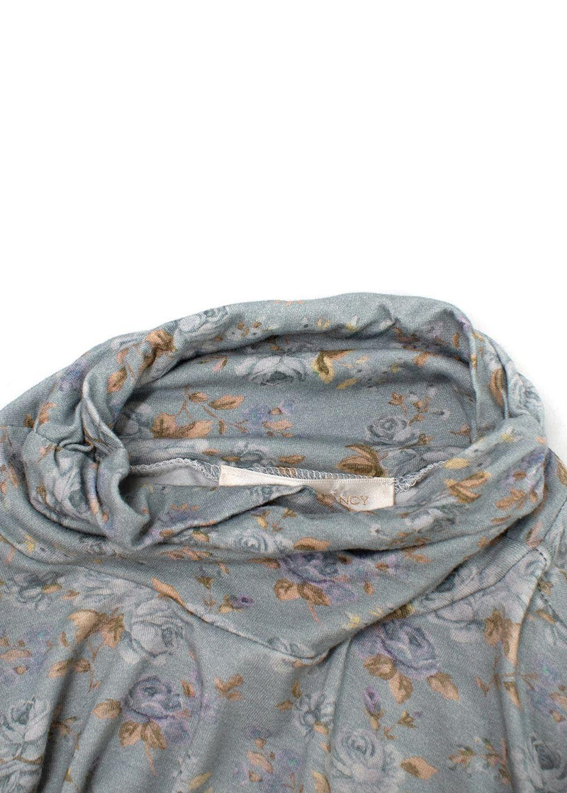 Love Shack Fancy Blue Floral Vienna Roll Neck Top
