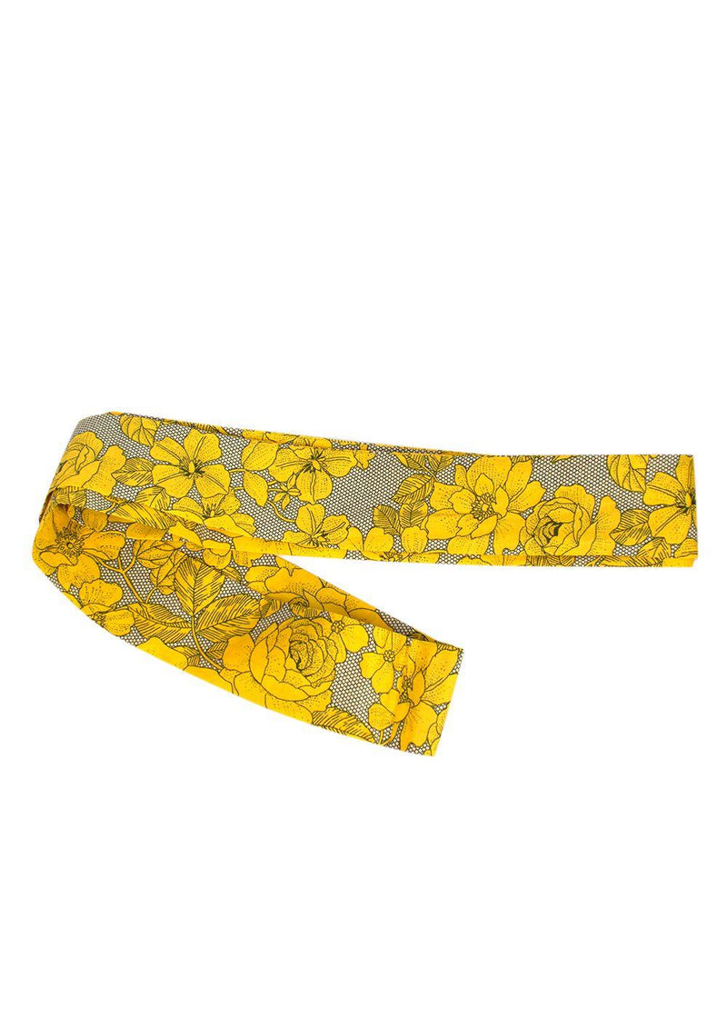 Elegant Embroidery Yellow Floral Belted Kaftan