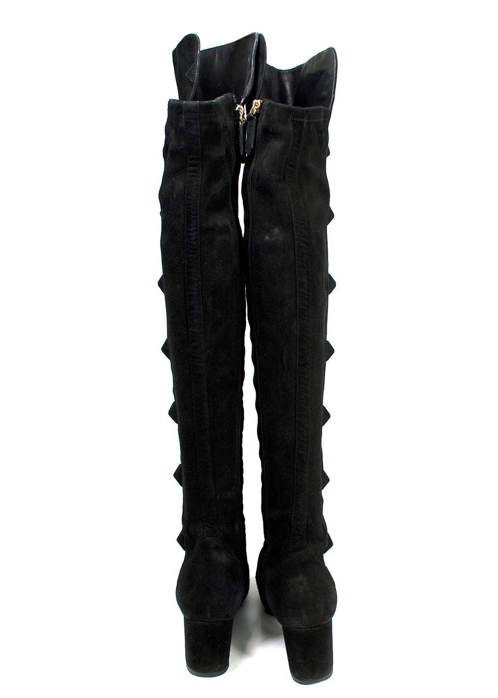Valentino Black Suede Rockstud OTK Boots