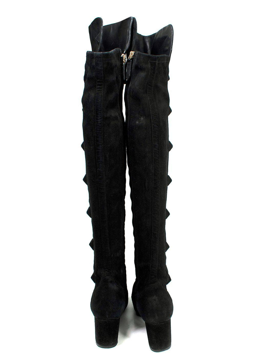 Valentino Black Suede Rockstud OTK Boots