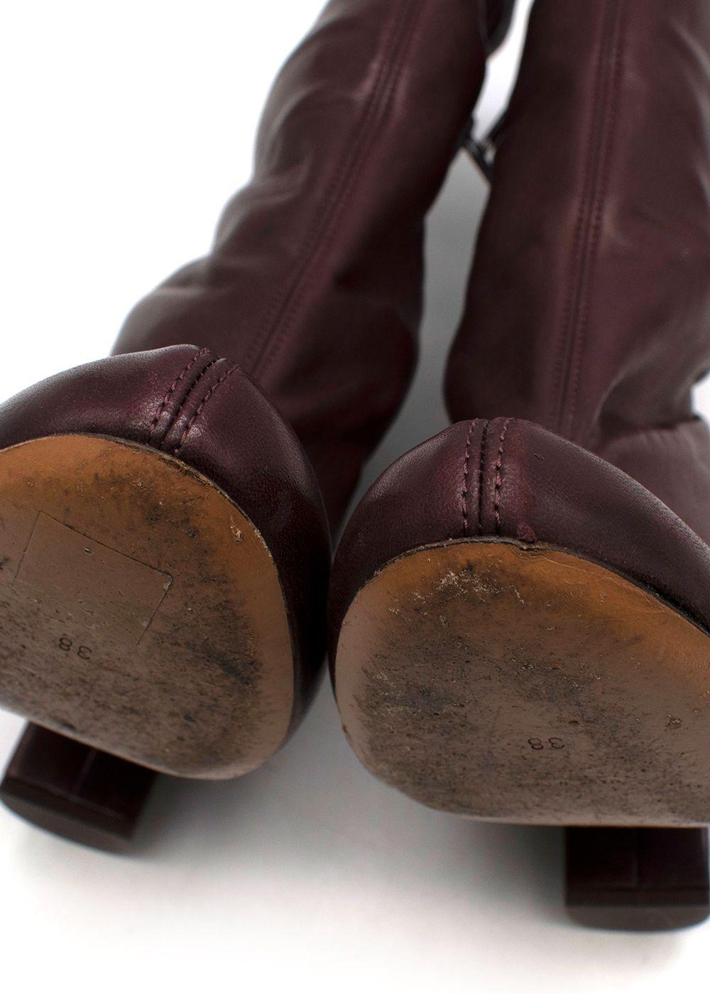 burgundy stretch-leather heeled boots