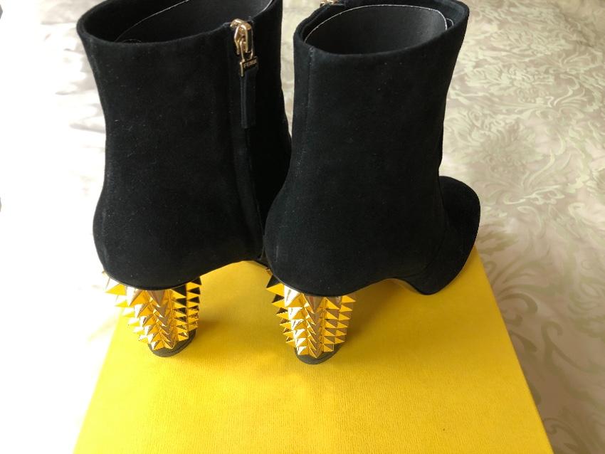 Fendi Black Suede Ankle Boots with Gold Spiked Heel