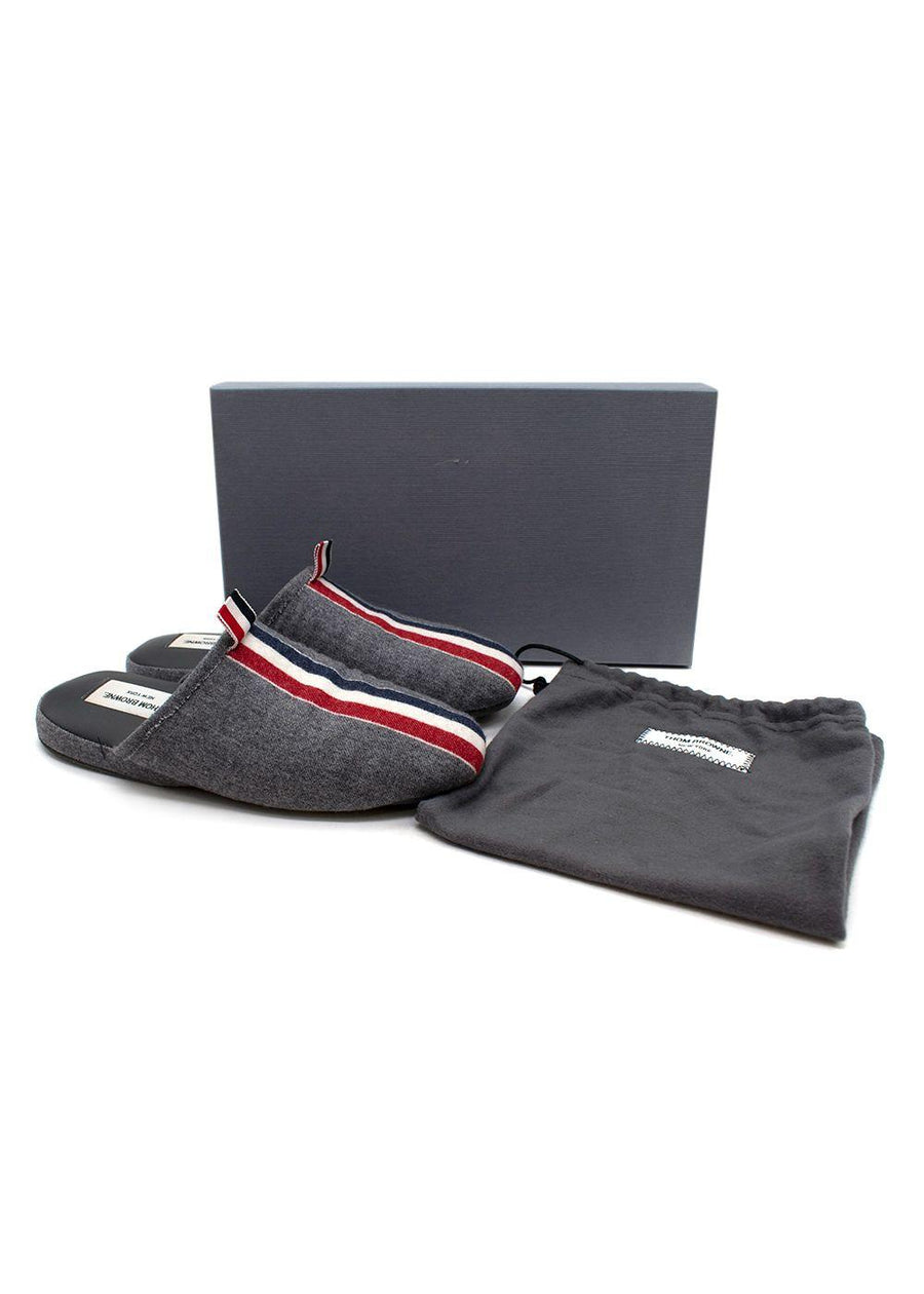 Grey 3 Bar Flannel Slippers