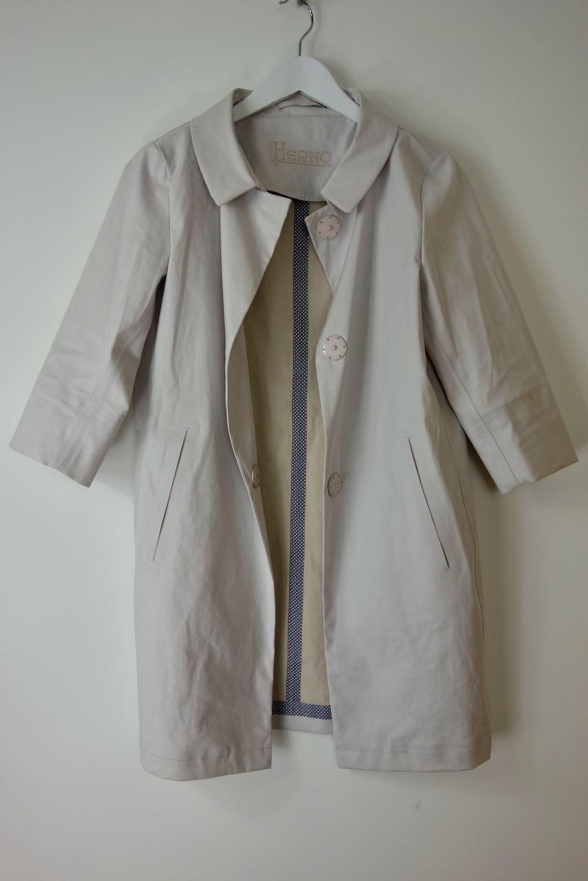 beige cotton-blend gabardine car coat