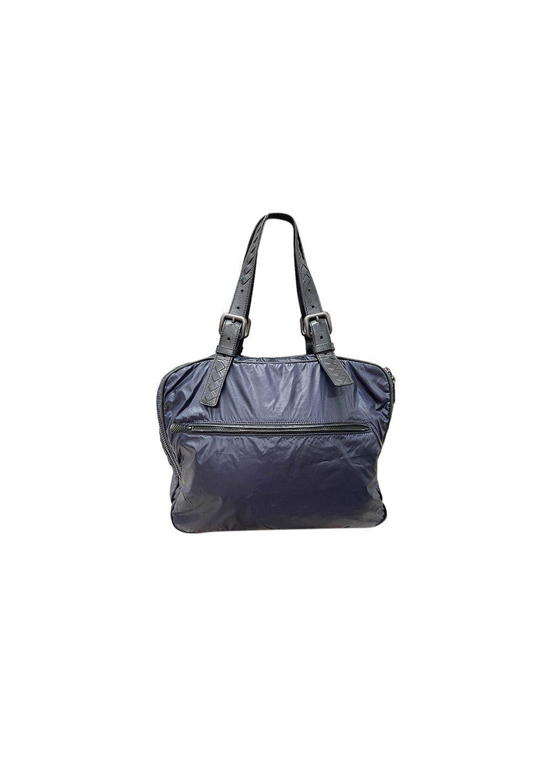 Intrecciato Leather Trimmed Nylon Tote Bag
