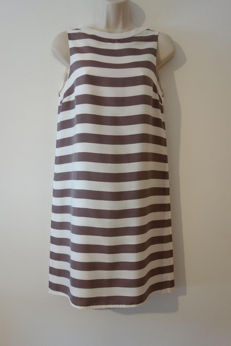 Brunello Cucinelli High-Low Striped A-Line Dress