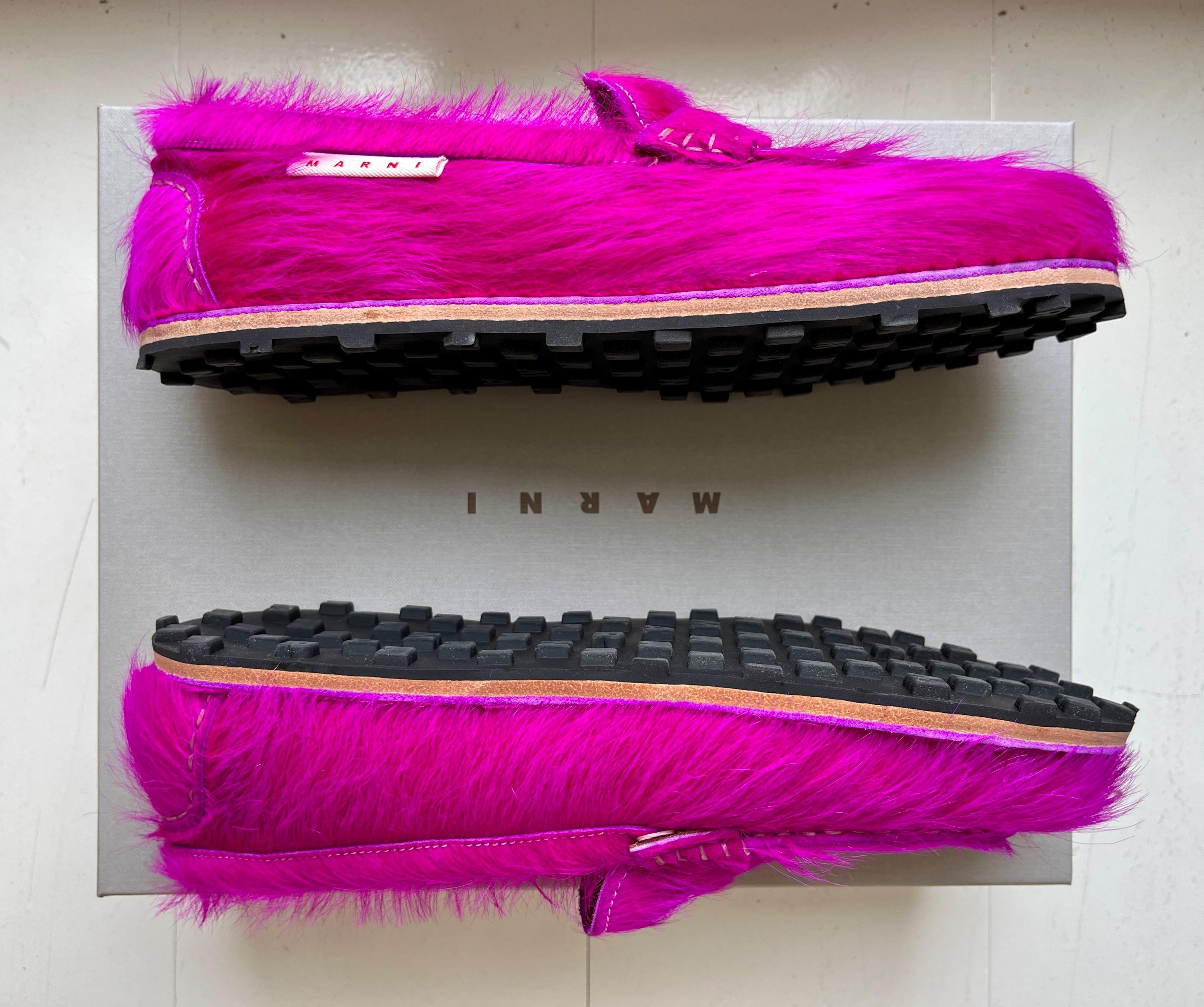 Pink Long Calf Hair Loafers
