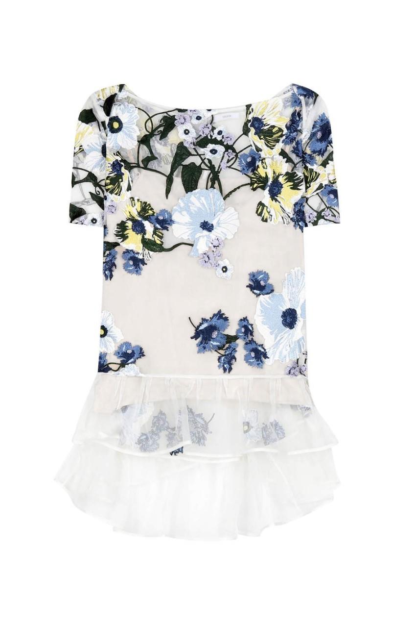 Erdem Blue Noelle Floral-embroidered Top