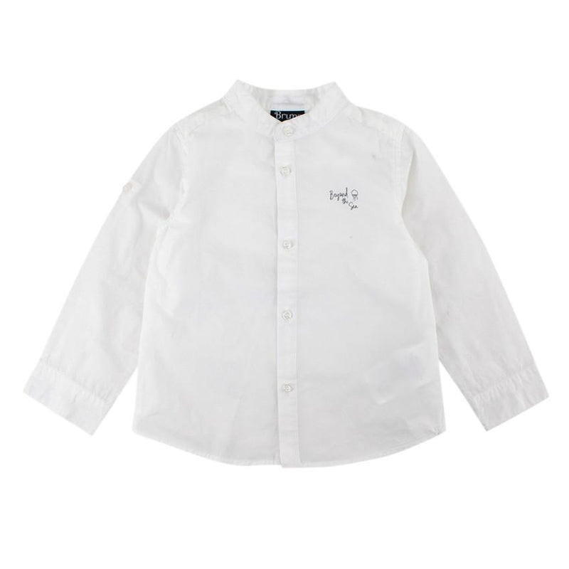 Brums Baby Boy White Cotton Long Sleeve Button-Down Shirt