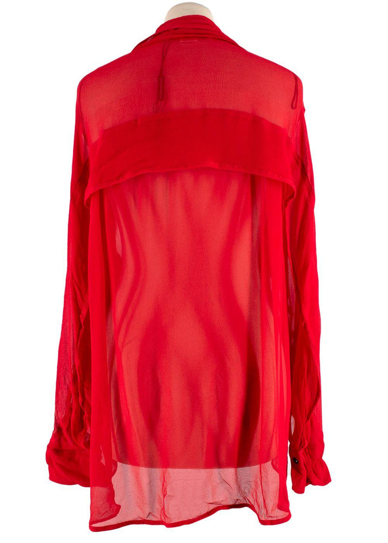 Victoria Beckham Red Sheer Ruffle Detail Blouse