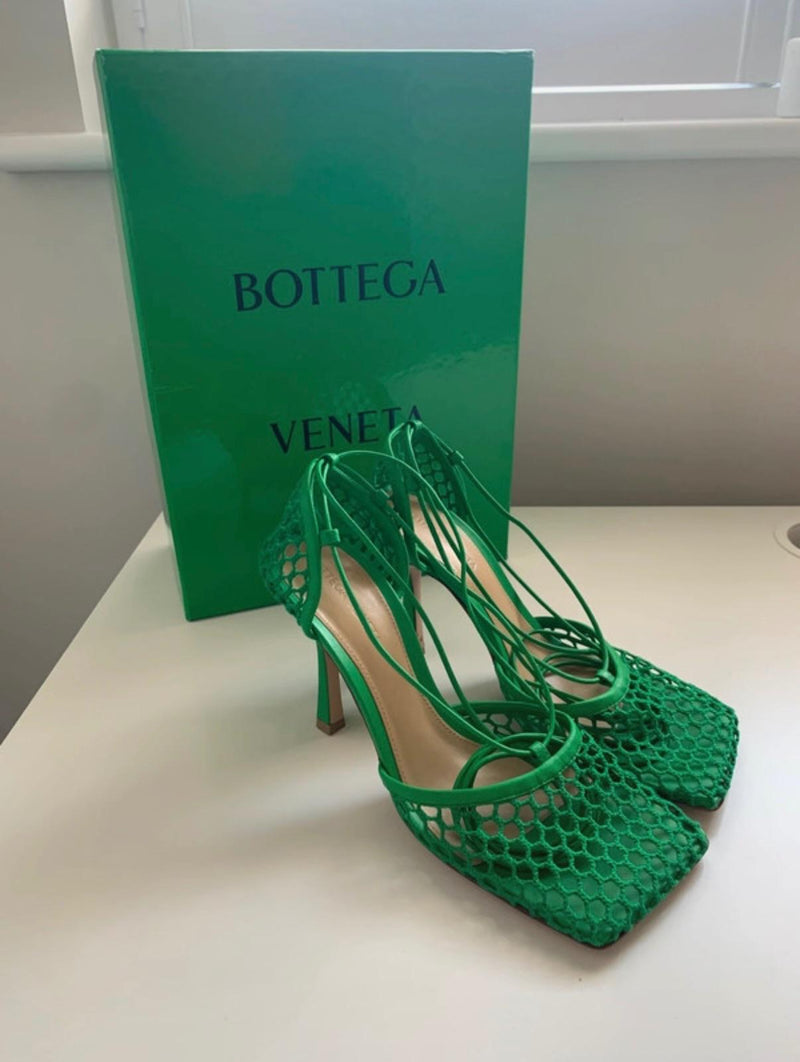 Bottega Veneta lace up leather-trimmed mesh pumps