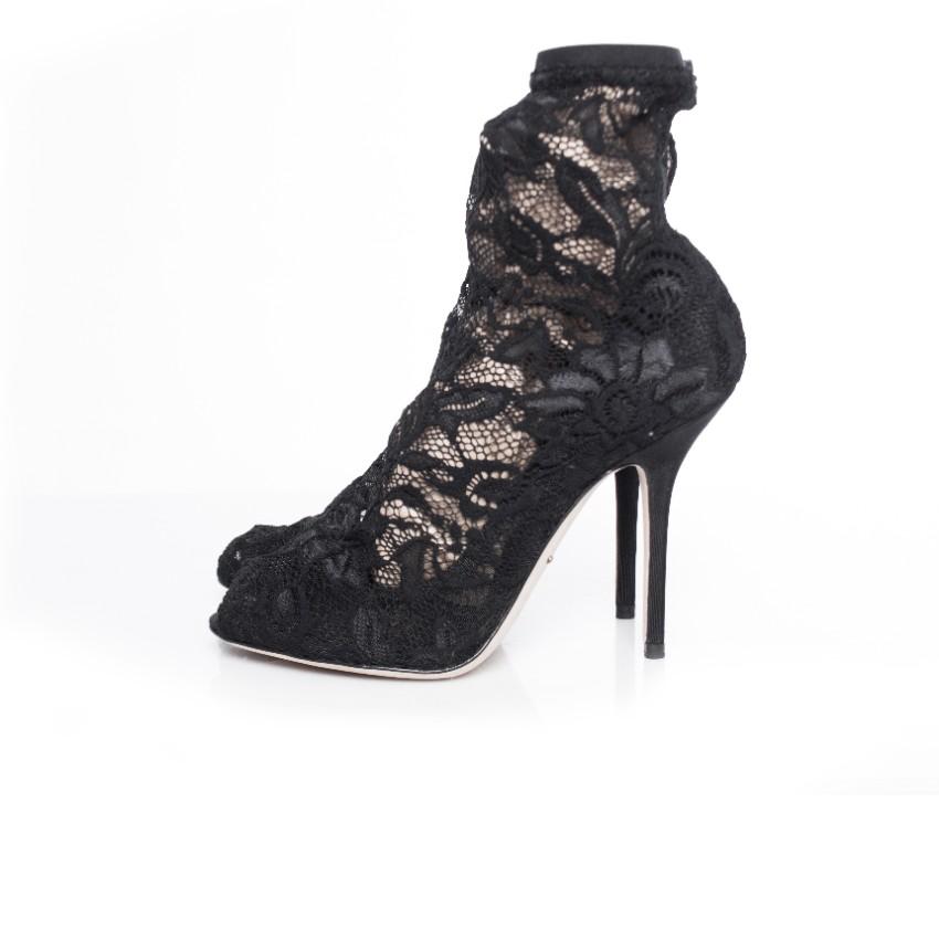 Dolce & Gabbana Stretch Lace Peep-Toe Sock Ankle Boots