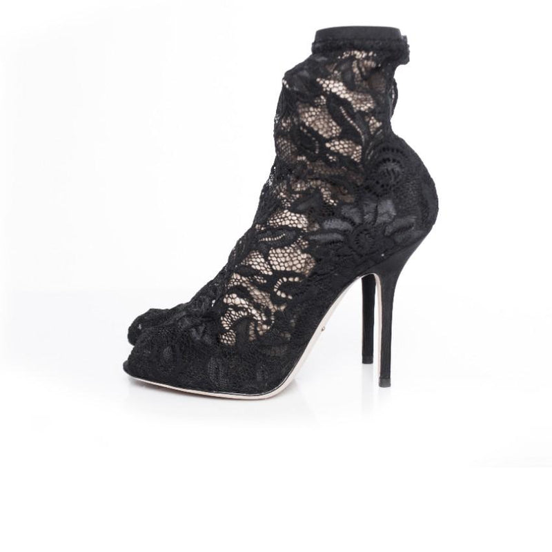 Dolce & Gabbana Stretch Lace Peep-Toe Sock Ankle Boots