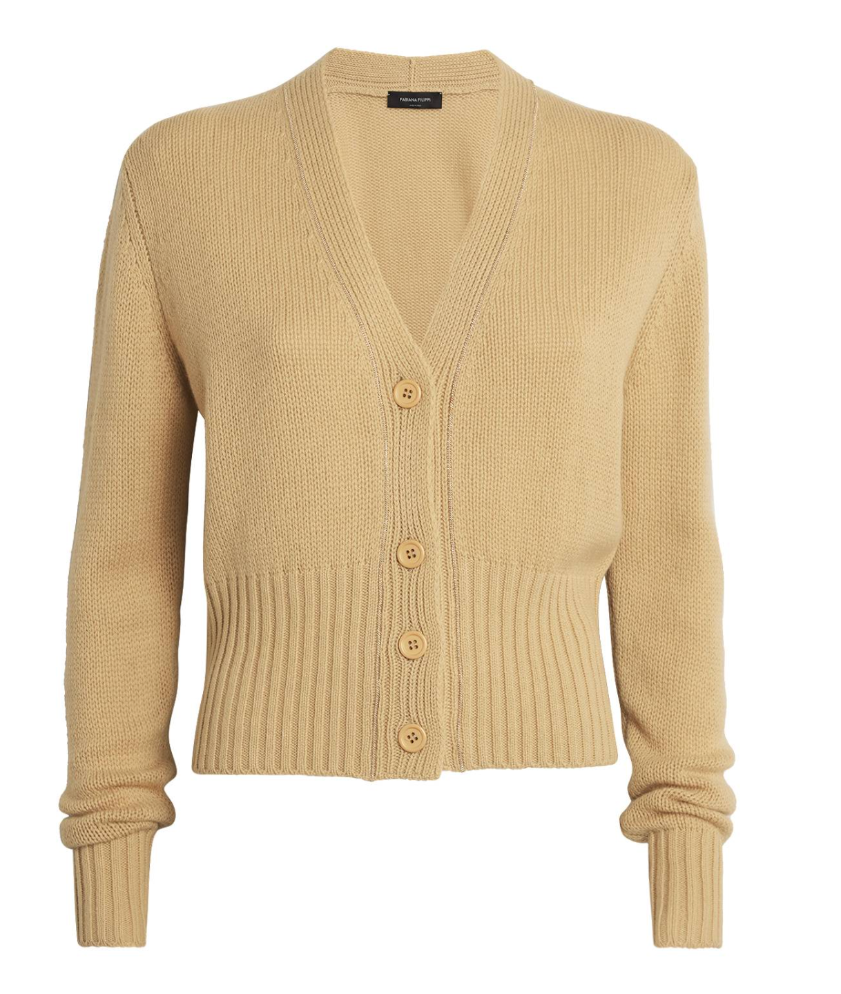 Fabiana Filippi Yellow Cashmere Embellished-Trim Cardigan