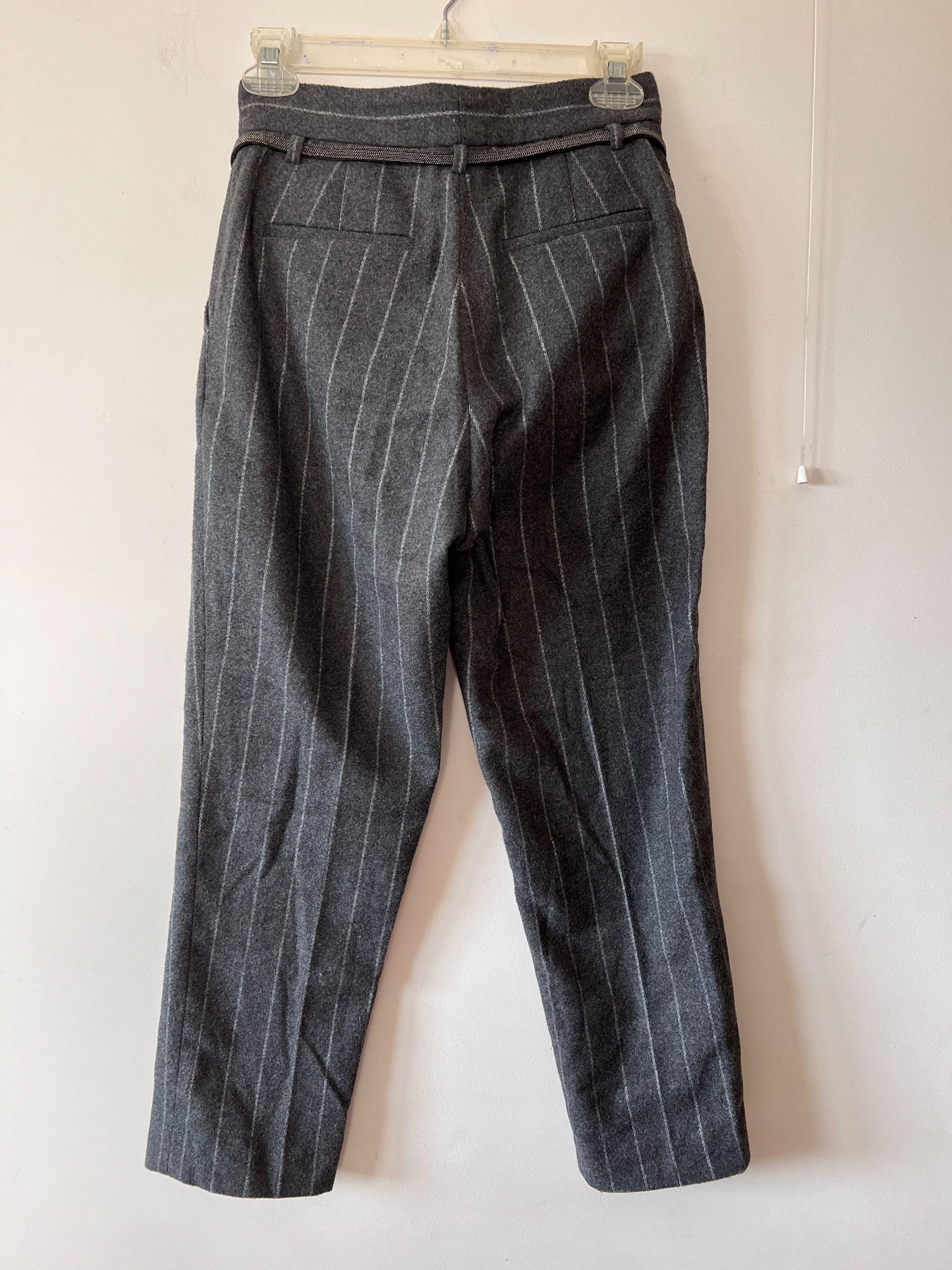 Brunello Cucinelli Grey Pinstripe Belted Trousers