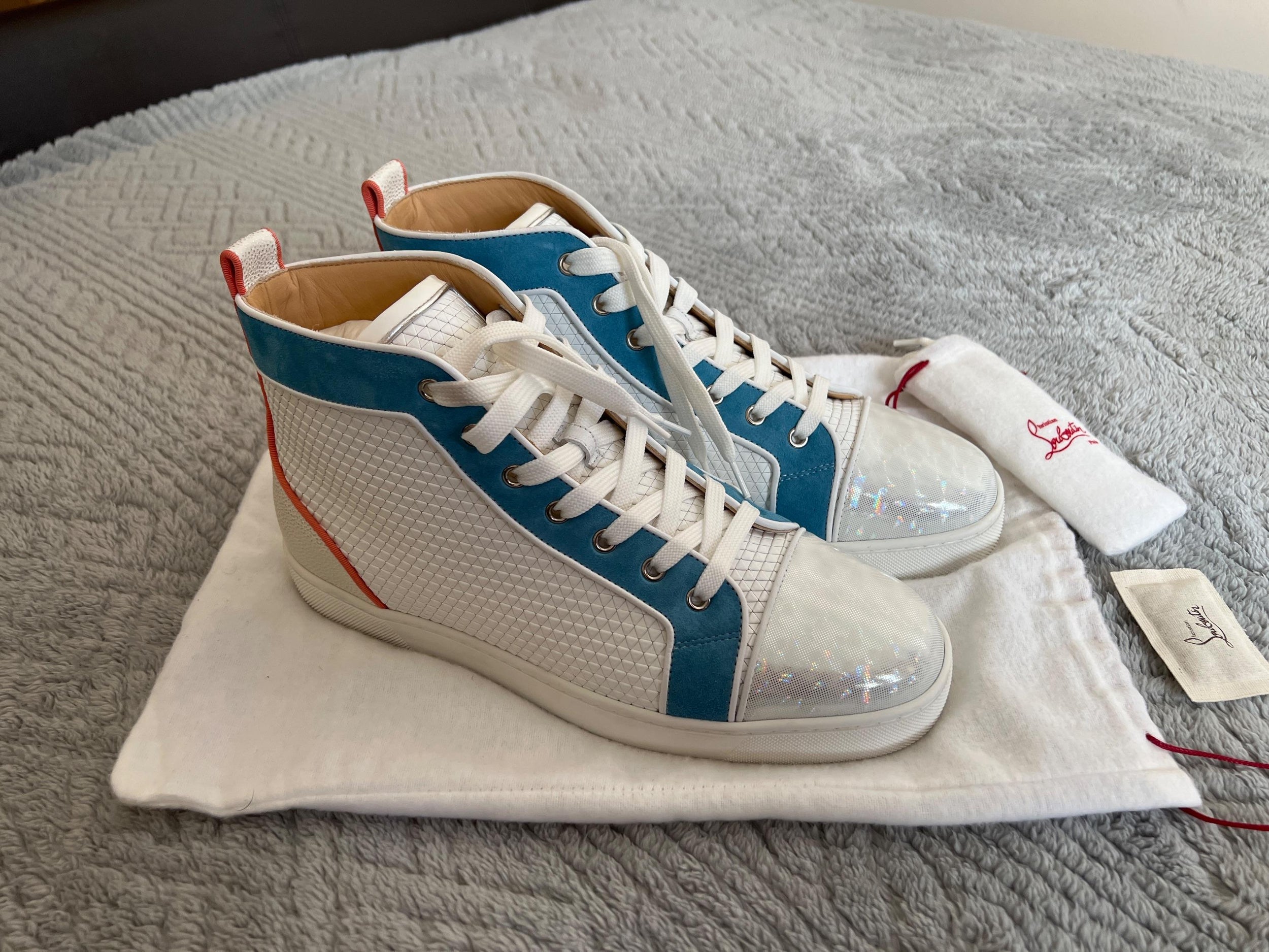 White & Blue Orlato Flat High Tops