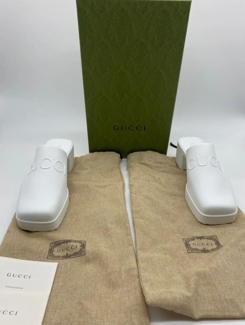 Gucci White Rubber Mules