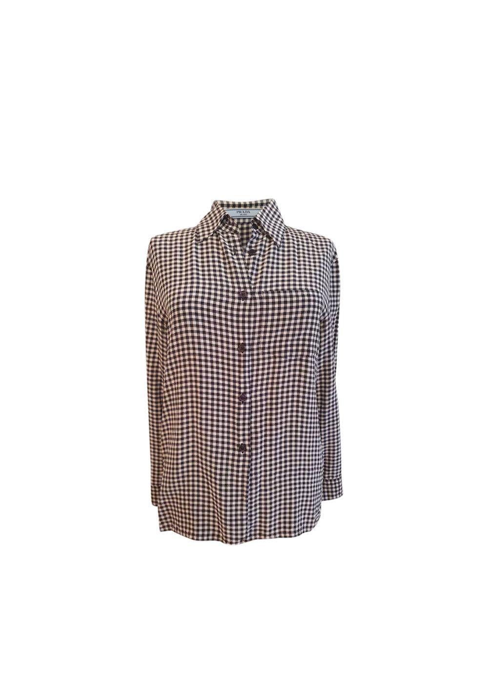 Black & white gingham silk crepe blouse