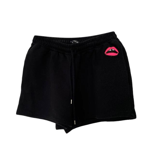 Markus Lupfer lip logo black sweat shorts