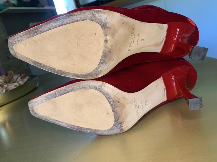 Red velvet long heeled boots