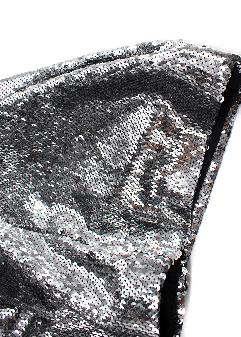 Galvan Silver Sequin Square Neckline Midi Dress