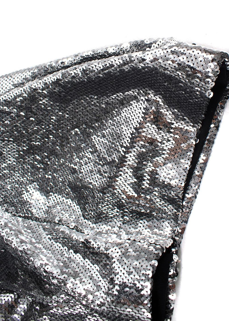 Galvan Silver Sequin Square Neckline Midi Dress
