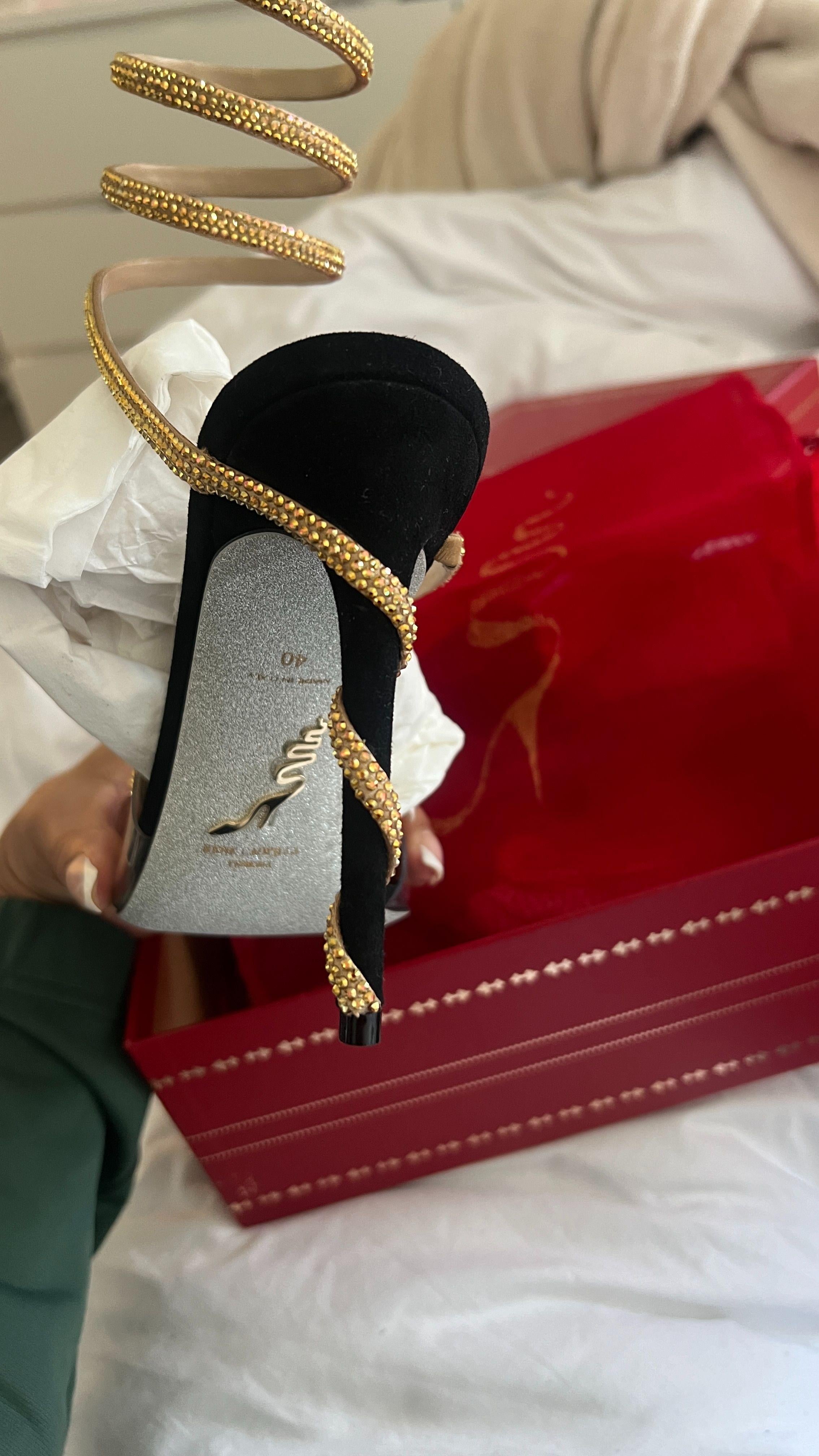 Crystal Embellished Satin Snake Sandals