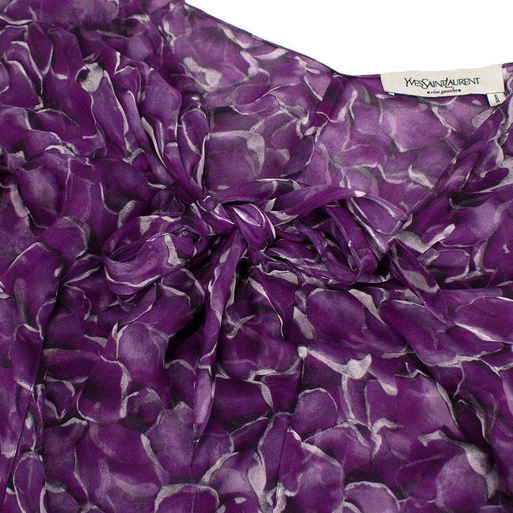 YSL Purple Floral-print Silk Blouse