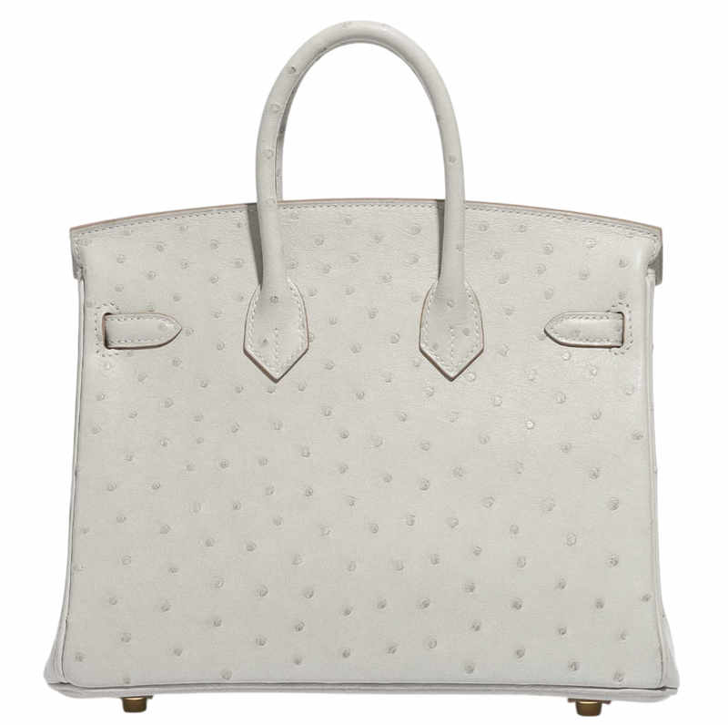 Hermès HSS Autruche Gris Perle Birkin 25 With Gold-tone Hardware