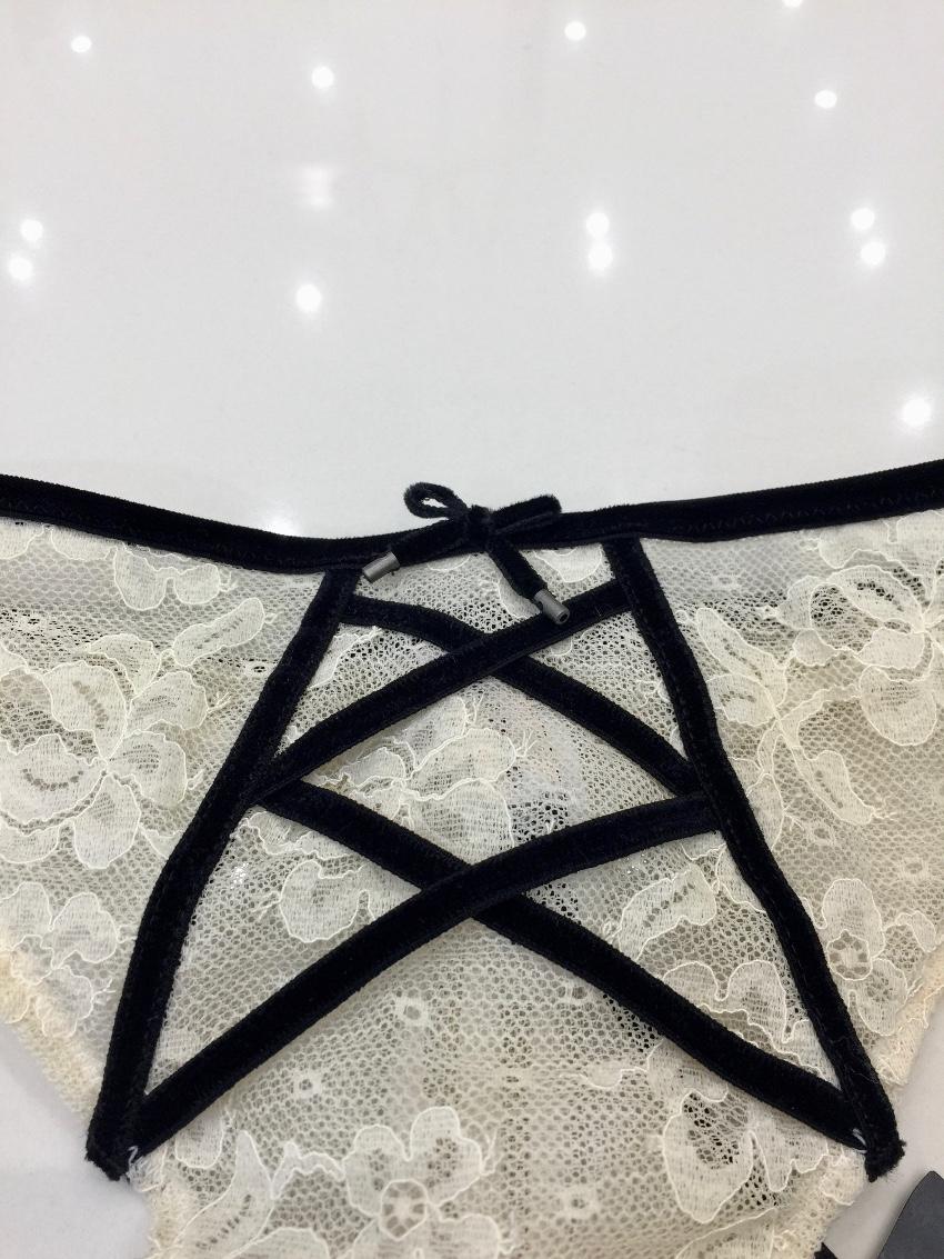 Chantal Thomass Couture Leavers Lace & Velvet Pad Corset Bra & Thong
