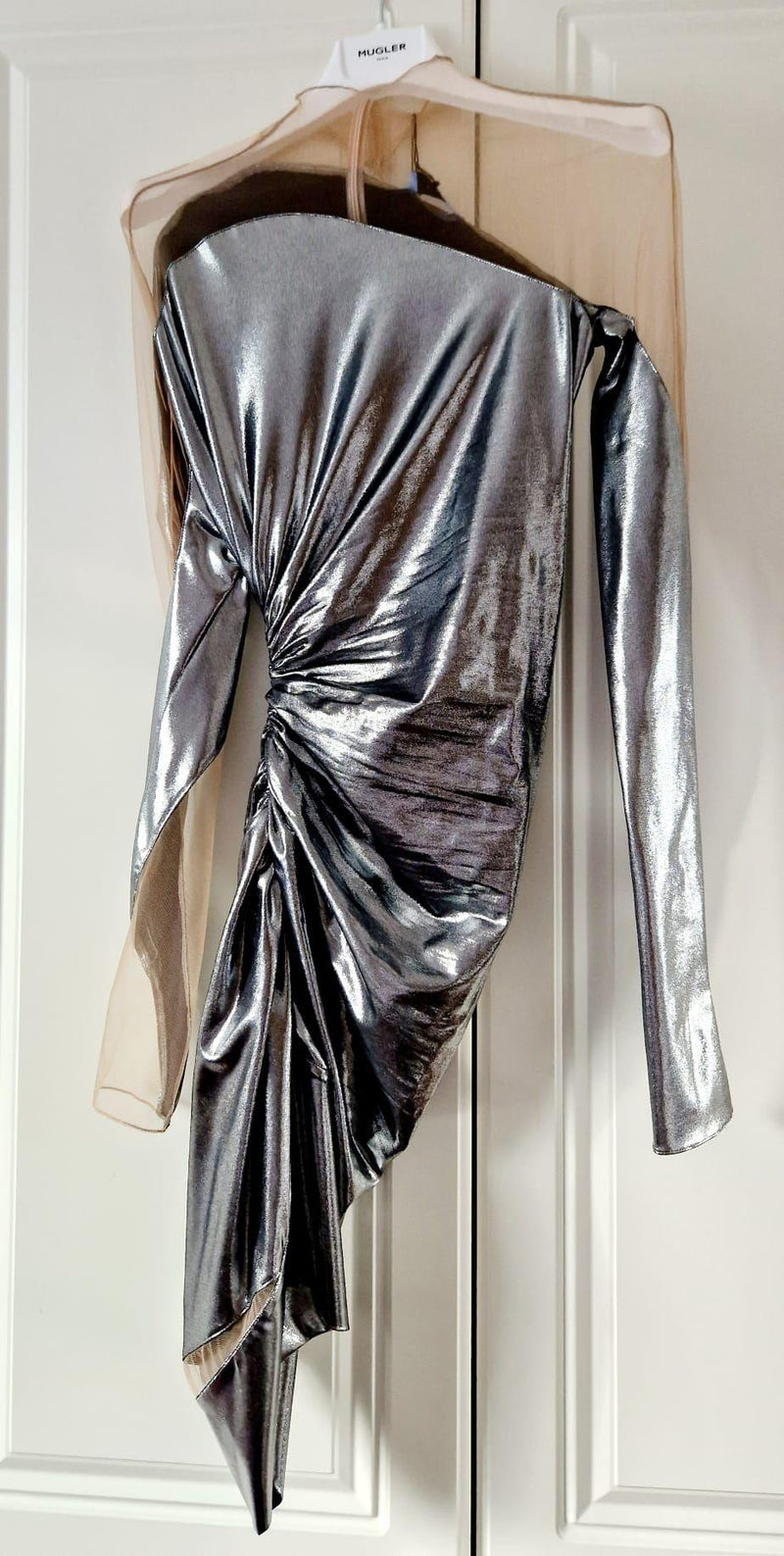 Mugler Metallic Impossible Neckline Mini Dress