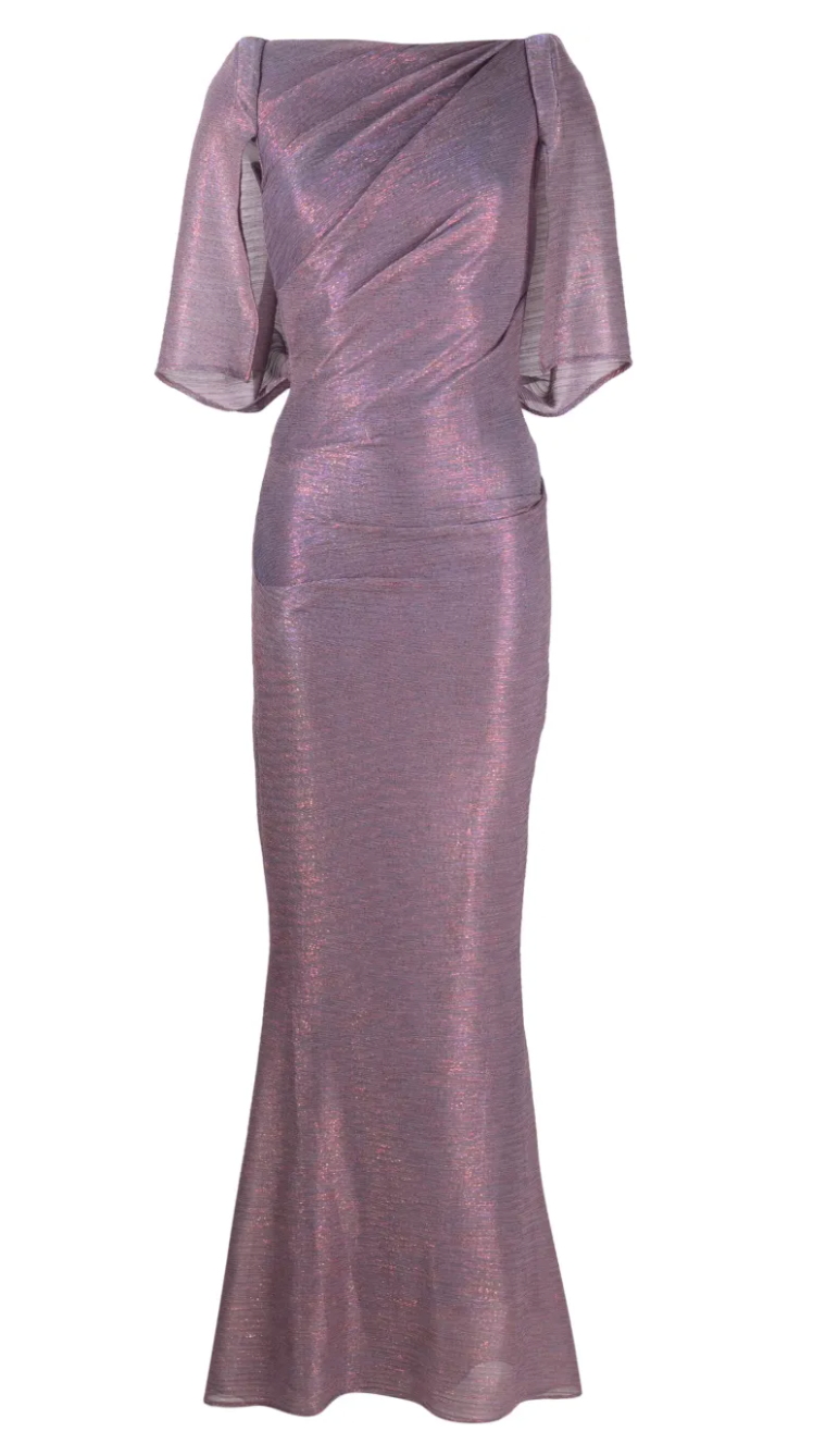 Talbot Runhof  Trumpet Voile Cape-Sleeve Evening Dress