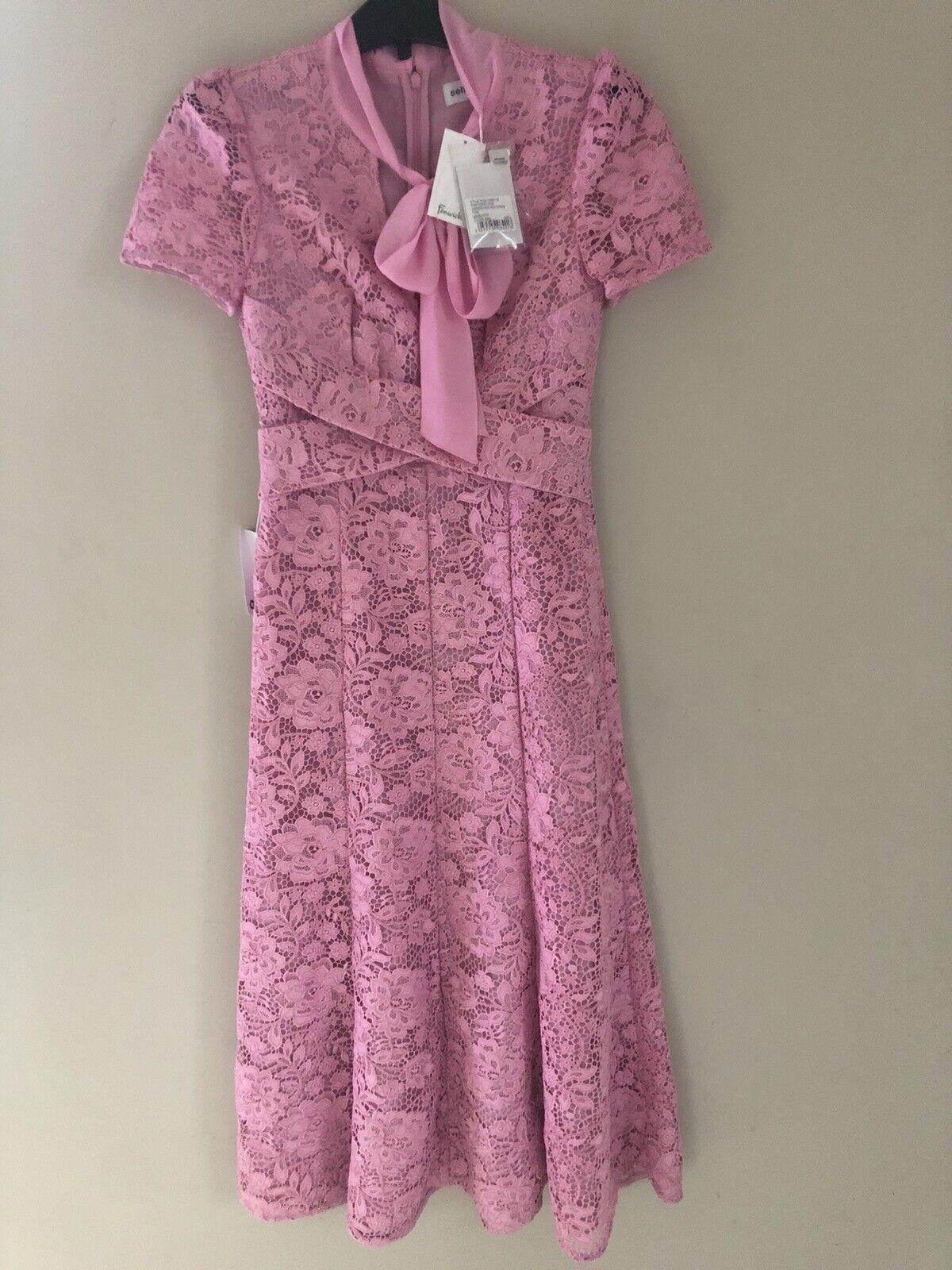 Self Portrait Pink Cord Lace Crossover Dress