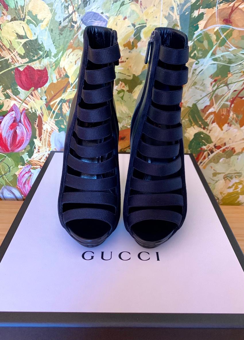 Gucci Black Strappy Cone Heel Booties