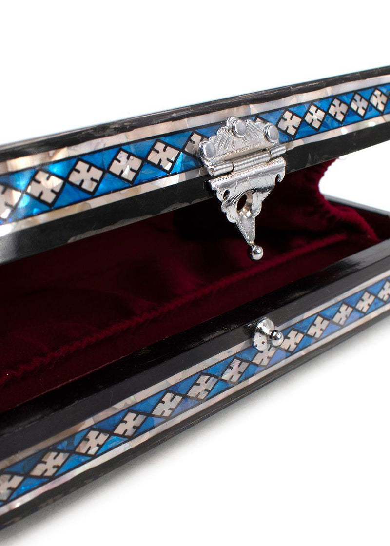 Bespoke Blue Patterned Mother of Pearl Clutch Bag