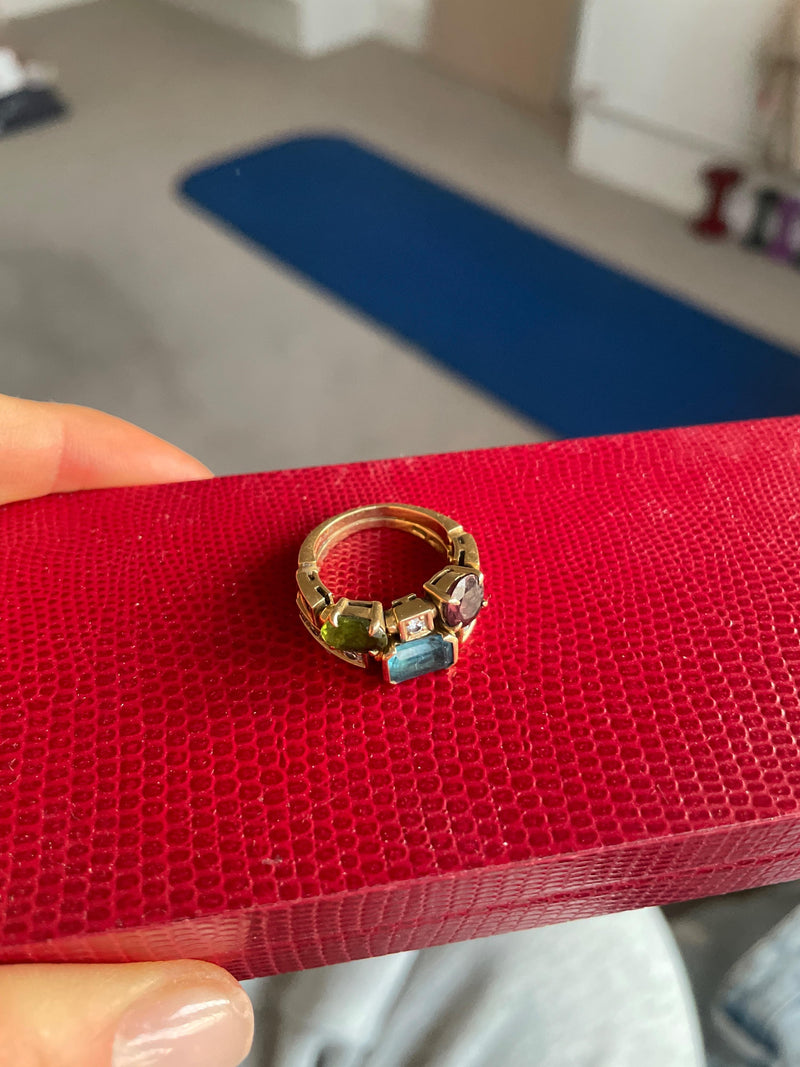 Bvlgari 18K Yellow Gold Allegra 2 Band Multi Gem Ring