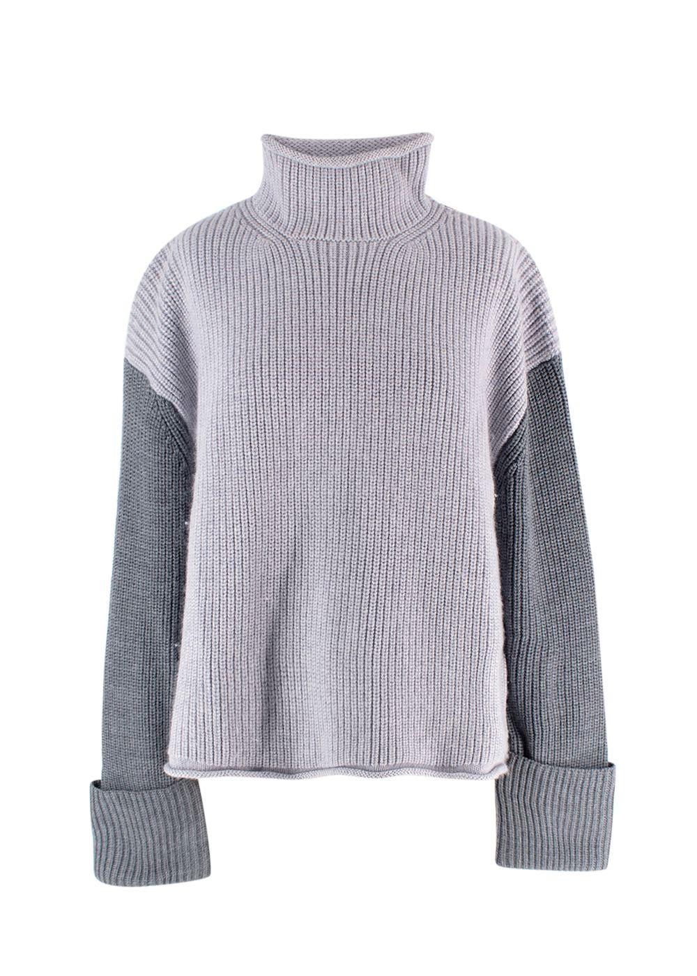 Victoria Beckham Grey Tricolour High Neck Wool Jumper